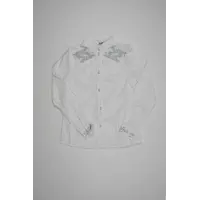 Стильная детская рубашка блуза Полина с вышивкой белый-св.серый для девочки Suzie р.146-158