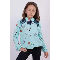 Мятная детская блуза с украшением для девочки с украшением Suzie. Дорофея блуза мята р.134