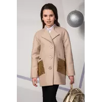Модное детское пальто Лизавета с паетками для девочки подростка Suzie бежевый р.140-158