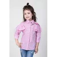 Детская рубашка Грета вышивка сакура в розовую клетку для девочки подростка Suzie р.140-158