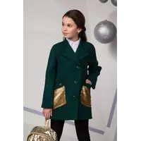 Модное детское пальто Лизавета с паетками для девочки подростка Suzie изумрудный р.140-158