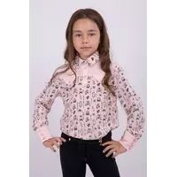 Детская блуза рубашка для девочки с модным принтом Suzie. Мира блуза пудра р.134