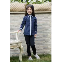 Красивая детская блуза для девочки рубашечного типа Suzie. Алина сорочка синий р.158